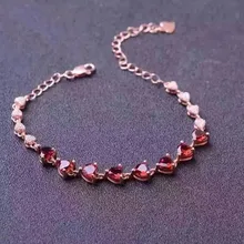 Натуральный красный гранат драгоценный камень браслет натуральный драгоценный камень 925 серебряный браслет женская пара романтическое сердце свадебное ювелирное изделие подарок