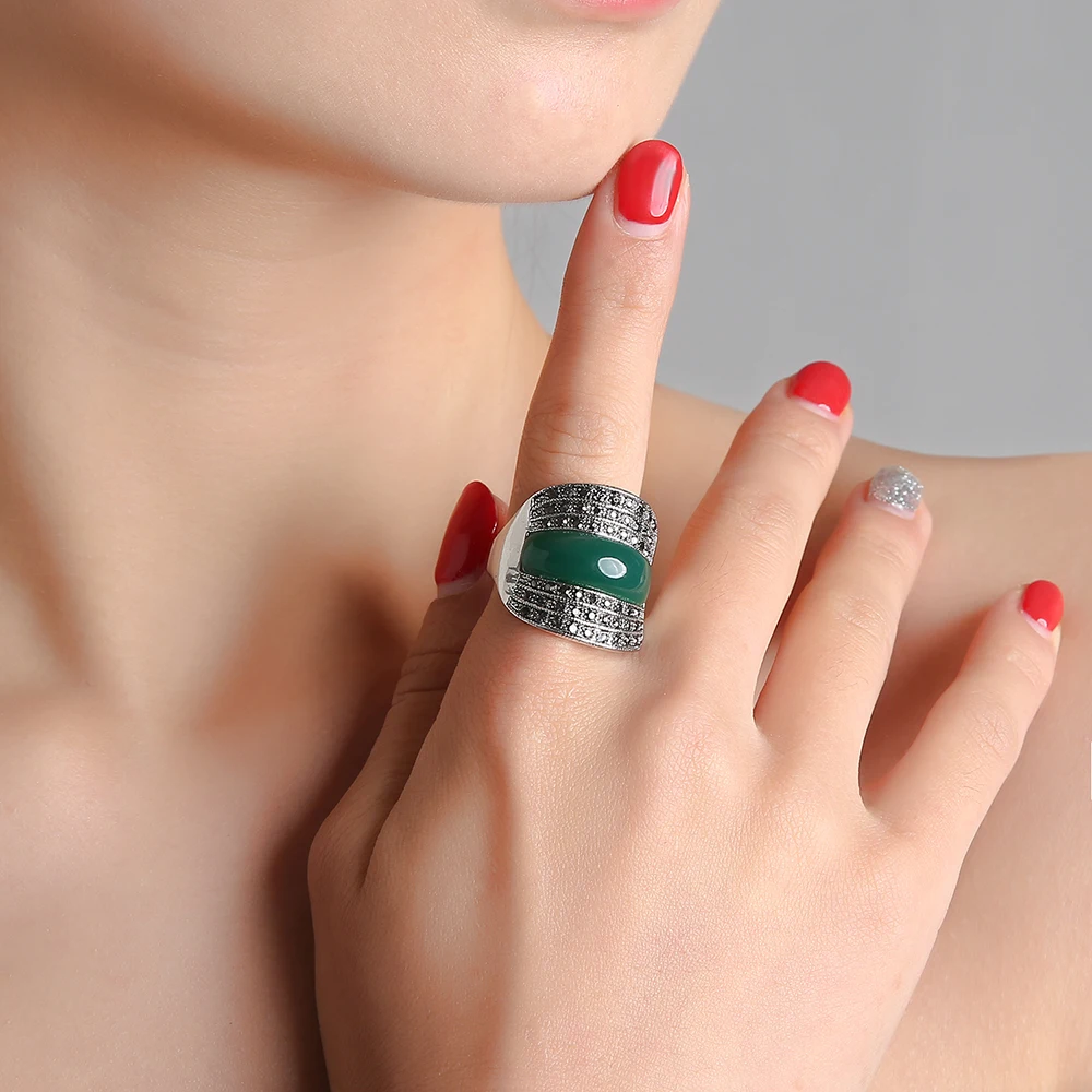 Finger ring gold color ring gold color rings Geometric Vintage Rings For Women With Green/Black/Red Stone Jewelry Wide Band Ring