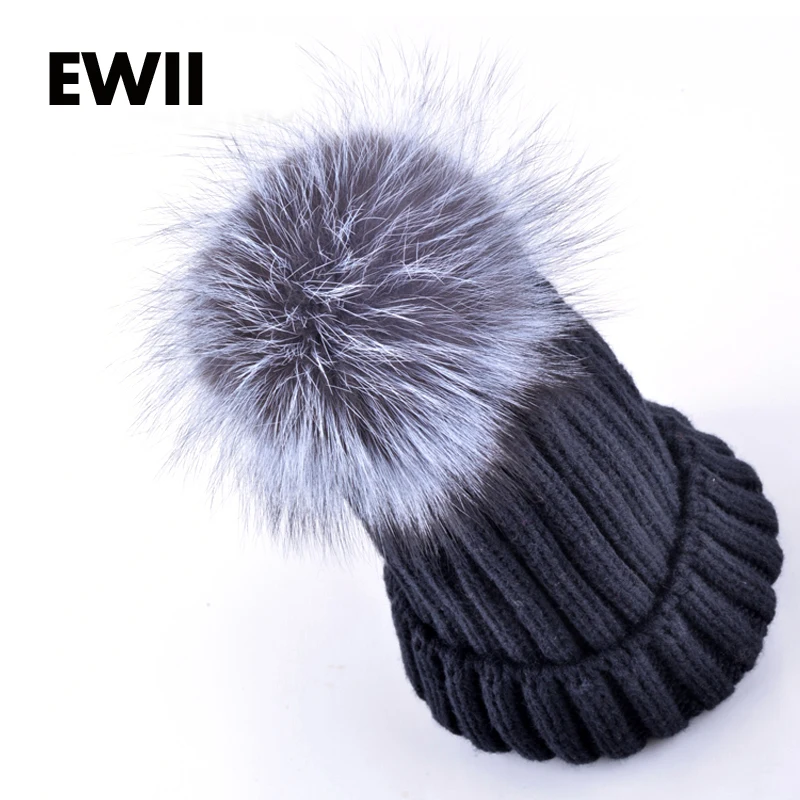 

2015 Fashion winter cap female beanie fox fur big ball knitted hat bonnet hats for woman beanies