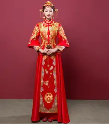 Красная невеста cheongsam Винтаж китайский стиль свадебное вечернее платье одежда с вышивкой Феникс Qipao костюм Vestidos Размеры S-XXL