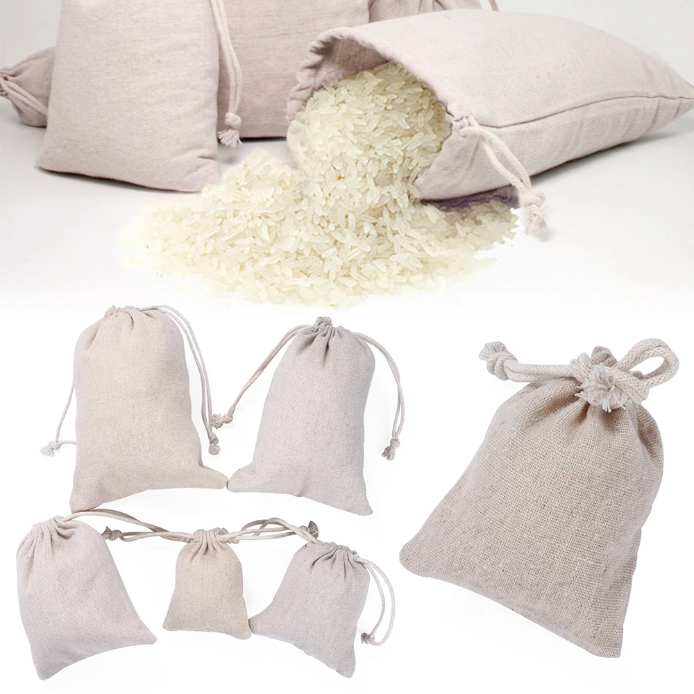 

1/Pcs Handmade Cotton Plain Candy Organizer Gift Bags Drawstring Pouch Sack Food Storage Wedding Kitchen Favor Storage Bags