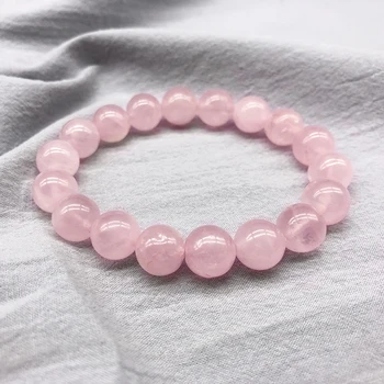 Wholesale Pink Rose Powder crystal Quartz Natural Stone Streche Bracelet Elastic Cord Pulserase Jewelry Beads Lovers woman Gift