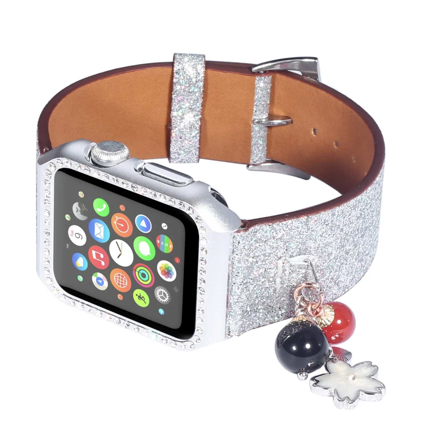 Bling Glitter Leather Watch Band for Apple Watch Series 1/2/3 Strap Belt Bracelet 42mm 38mm Diamond Cover for Apple Watch Case