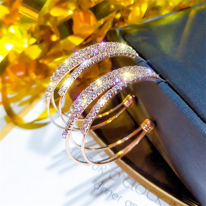 S925 Серебряные серьги-кольца с кристаллами, корейская мода, С-образные геометрические серьги-кольца для женщин, ювелирные изделия L4E692