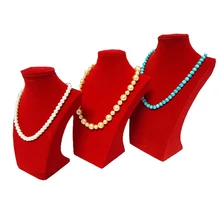 Роскошный красный бархат деревянный Золотой Presentoir воротник Подставка-бюст ожерелье дисплей кулон ювелирные изделия Экспонент хранение дисплей грудь 3 шт