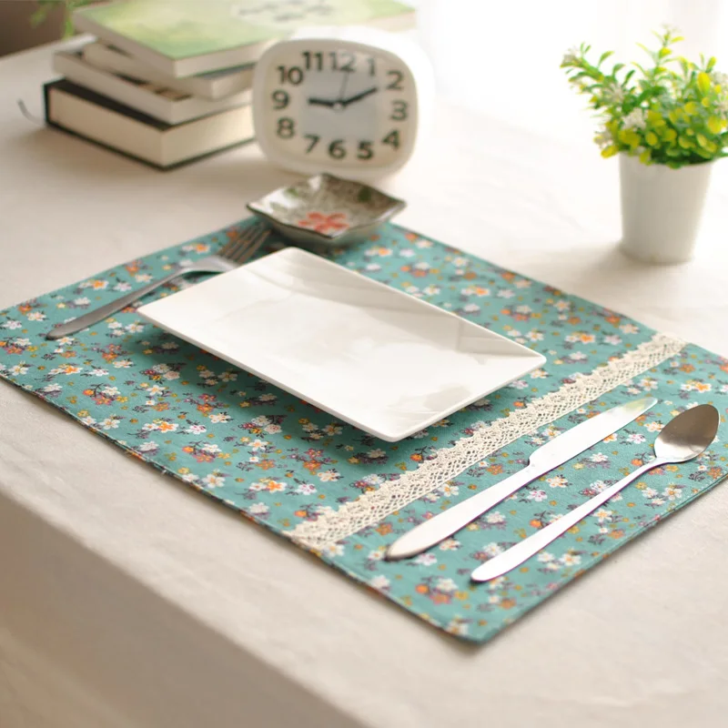Japanese Pastoral Green Floral Cloth Napkin Cotton and Linen Double