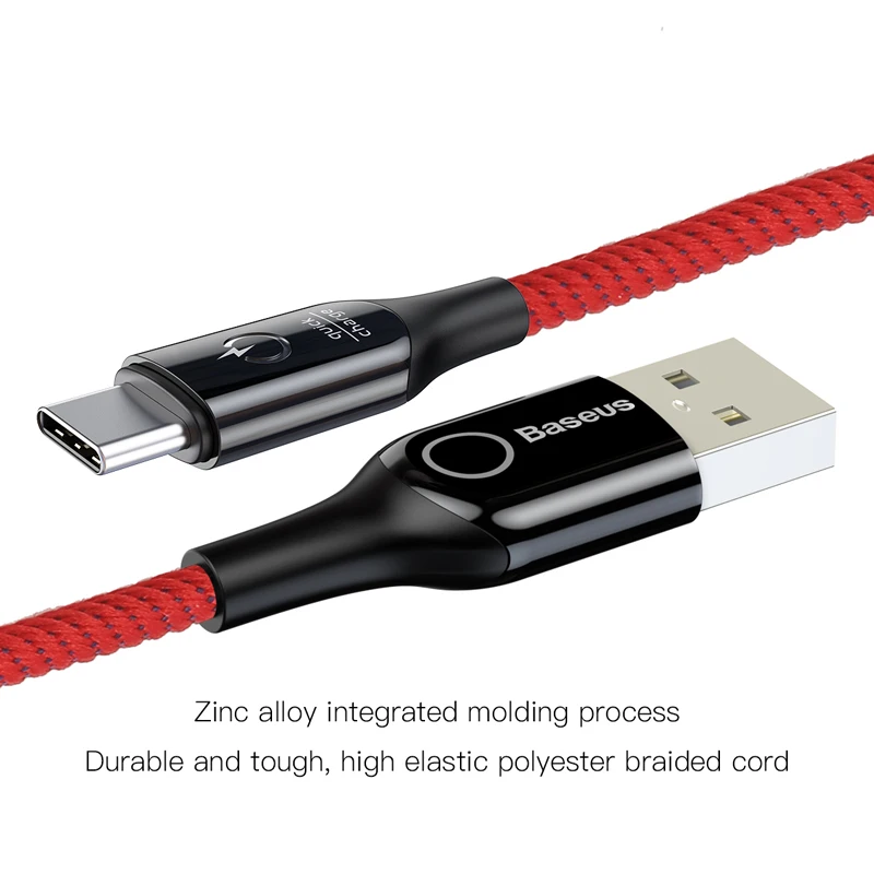 Baseus 3A Smart Power Off USB Type C Cable Qick Charge Type-c Cable For Samsung S10 S9 S8 Plus Oneplus 6t 6 5t USB C USB-C Cable