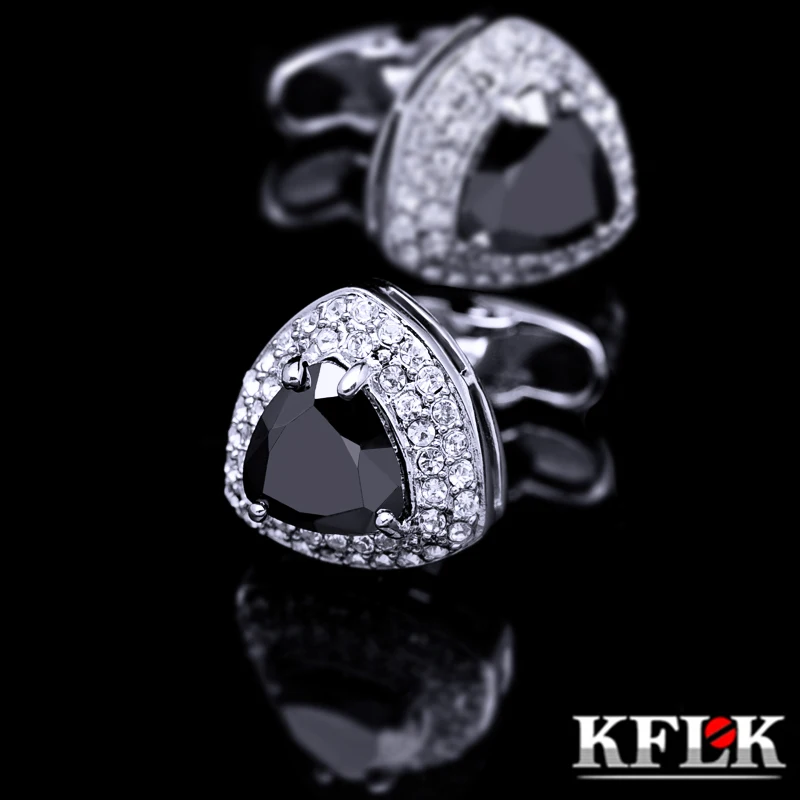 

KFLK Jewelry shirt cufflinks for men's Brand Crystal Black Cuffs links Buttons High Quality Luxury Wedding Groom Free Shipping