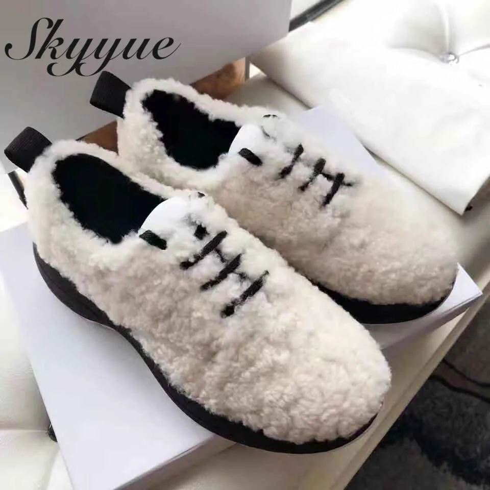 

New Genuine Leather Sheep Wood Sheep Wool Women Boots Gladiator Lace Up Flats Shoes Comfortable Warm Boots