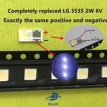 Luz de fundo led lg innotek 50 peças, 2w 6v 3535 luz de fundo branca fria lcd para aplicar em tv