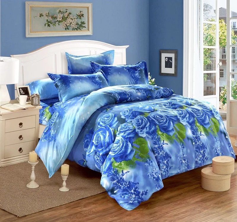 

Blue Rose Bedding Sets Duvet Covers Flat Sheet Pillowcases Sanding 3D Print BS55 Polyester Home Hotel Dorm Bed Set Single Double