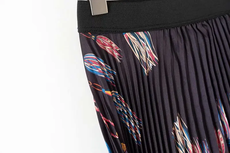 Женская винтажная плиссированная Асимметричная юбка с цепным принтом, Женская юбка с эластичным поясом и высокой талией, moda mujer XDWM1507