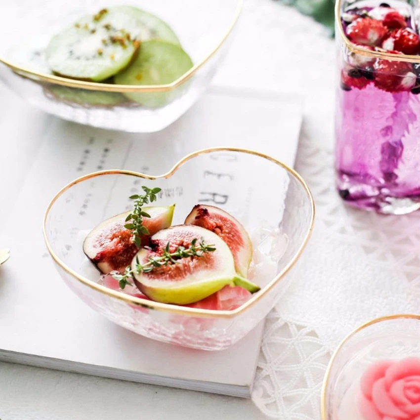

Japanese Style glass Bowl Salad Noodles Bowl Creative heart shape Dessert bowl fruit plate Tableware kitchen plates serving dish