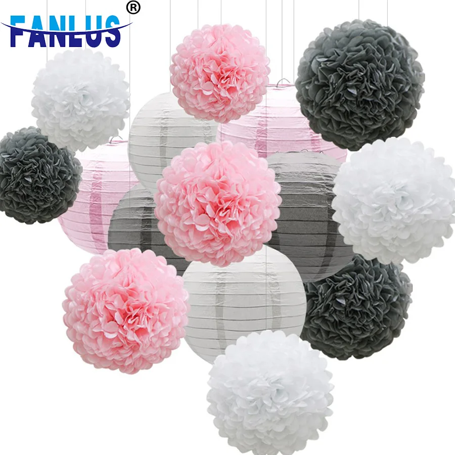 

18pcs/Set White Pompoms Wedding Party Happy Birthday Decorations Adult Kids Bachelorette Party Decorations Baby Shower Supplies