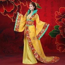 Желтый, синий Великолепный китайский древний Infanta Peri блестками большой хвост платье в народном стиле платье принцессы для косплея один размер 081513