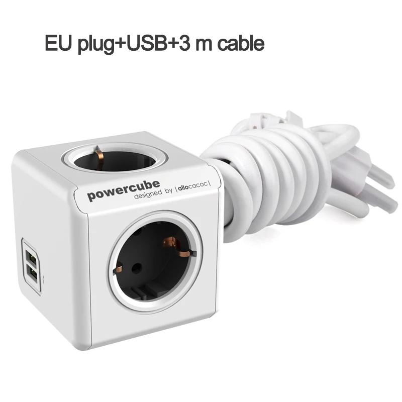 Allocacoc умный дом вилка электронный блок питания ЕС розетка Зарядка 2 USB 4 розетки стандартный разъем интерфейс расширение - Цвет: 1407-gray-3m