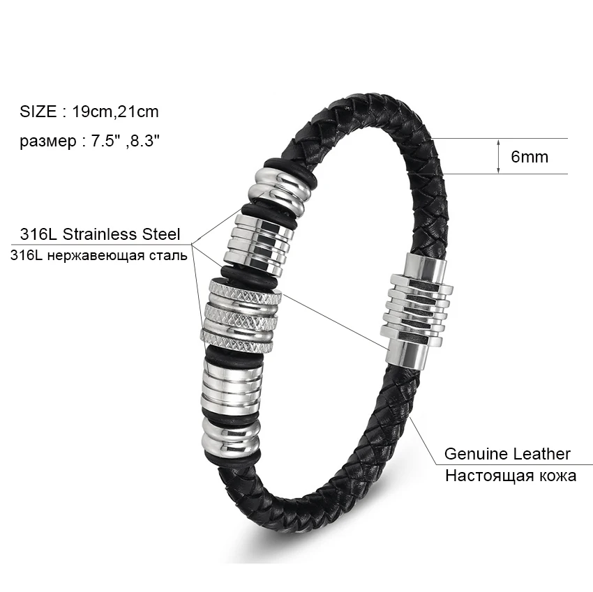 Браслеты из натуральной кожи нержавеющая сталь 19 см 21 см|bracelets for|leather bracelets for