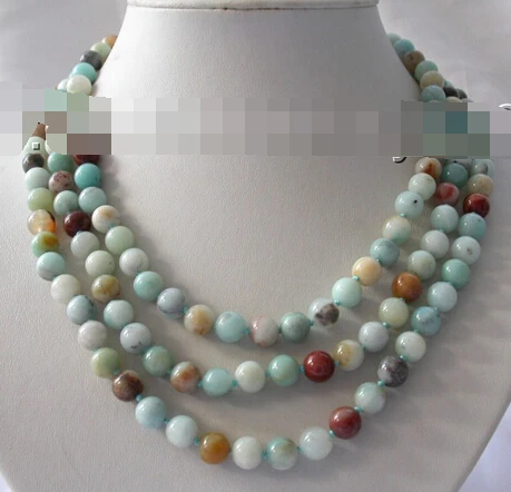 

FREE SHIPPING 003107 Amazing 3rows 8mm round multicolor natural stone necklace