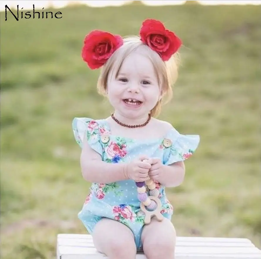 NISHINE 2018 New Double Rose Flower Girl Headband Khaki Skinny Elastic Headbands Hair Accessories Girls Turban Rose Hairbands