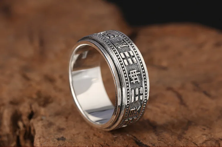 

Hotsale Punk Hiphop Rock Street S925 Sterling Thai Silver Eight-Diagram Rotate Rings for Men Male Boy Fine Jewelry US Size 8-12
