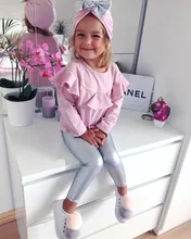 2018 Spring Autumn Newborn Baby Girls Clothes Sets Long Sleeved Pink Tops+Silver Leather Pants+Hat Children’s Kids Clothing Sets