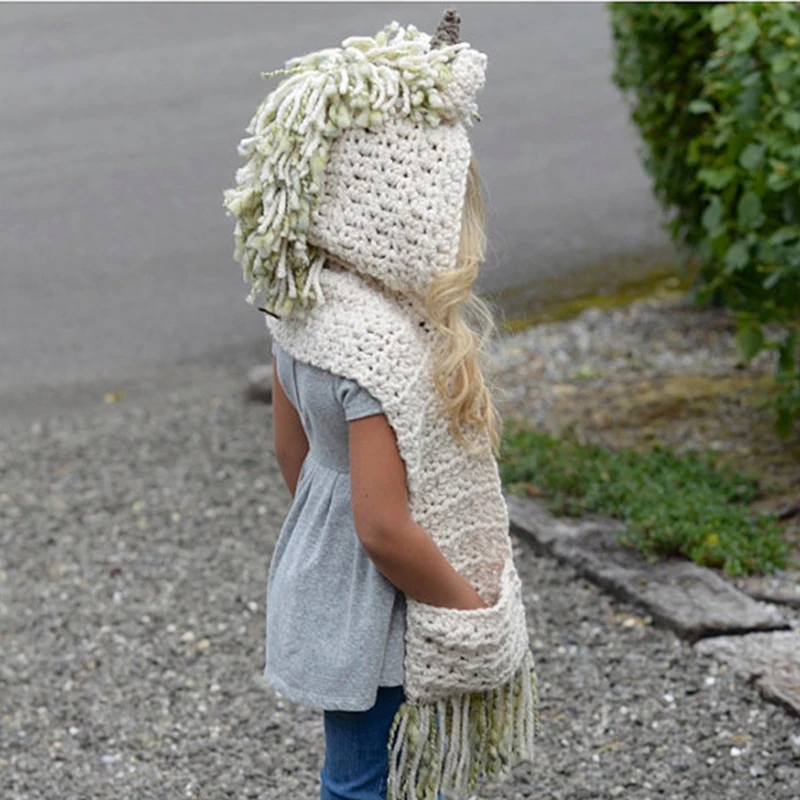 unicorn hat with scarf kids Unicorn scarf cap 2 in 1 Girls Infant Warm Knitted Hats Winter Beanie Children Wool Knitted caps
