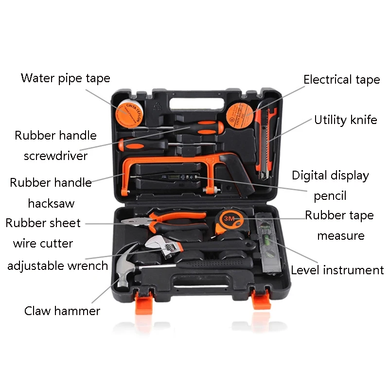REIZ домашний инструмент бытовой набор инструментов для ремонта дома набор инструментов с Пластик ящик для инструментов чехол Hammer плоскогубцы ножевой ключ