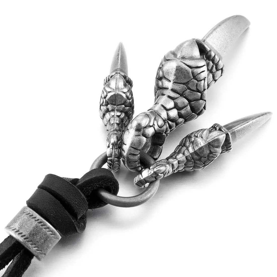 Alloy Leather Pendant Necklace Dragon Claw Gothic Adjustable 16 ~ 26 Inch Chain Man, Woman Silver Black - Image 2