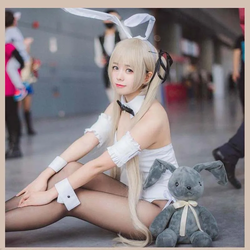 Where we are least alone Kasugano Sora Anime sexy Rabbit ear White dress Bunny Girl Cosplay costume Complete set of clothes