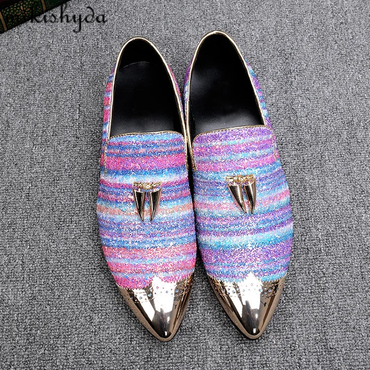 

Rollerboy High-End Loafers Creeper Bling Bling Rhinestones Loafers Strap Red Bottom Loafers Punk Shoes Men Flats Leather Party