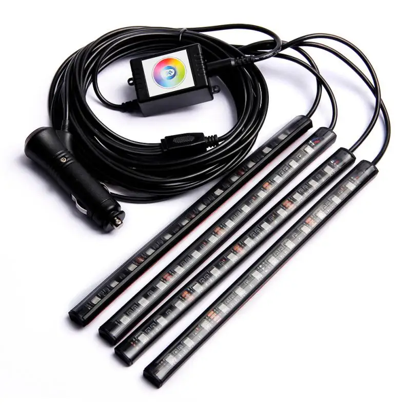 

Car Light 4x 12 LED Car Atmosphere RGB Phone App Music Control Strip Lights Interior Kit auto led light sep23