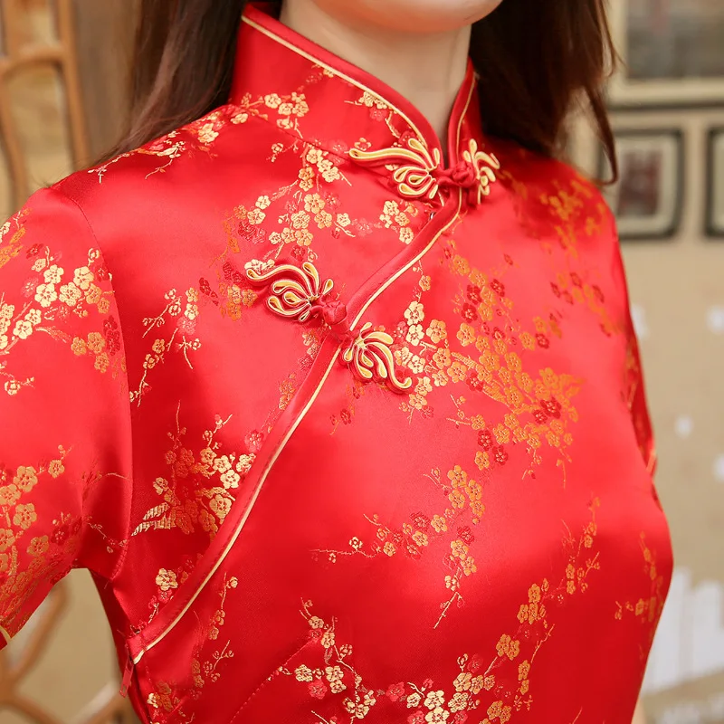 Красное китайское женское платье винтажное атласное Qipao сексуальное длинное тонкое Cheongsam горячая Распродажа Цветочное платье размер s m XL XXL 3X4XL 5XL 6XL