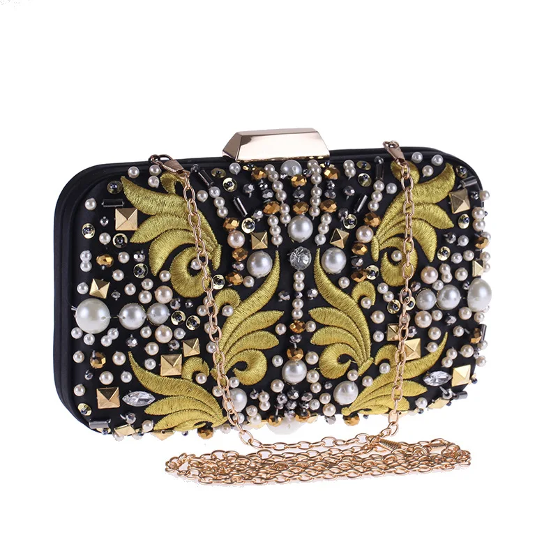 Vintage Female Evening Clutch Bag Lady Party Flap Embroidered Pearl Beading Handbag Floral Pouch Metal Chain Shoulder Bag Hasp Vintage Female Evening Clutch Bag Lady Party Flap Embroidered Pearl Beading Handbag Floral Pouch Metal Chain Shoulder Bag Hasp