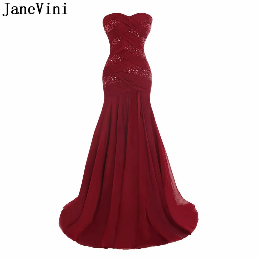 

JaneVini Brautmutterkleid 2019 Beaded Mother of Bride Evening Dress Pleat Chiffon Crystal Long Ladies Formal Wedding Party Gowns