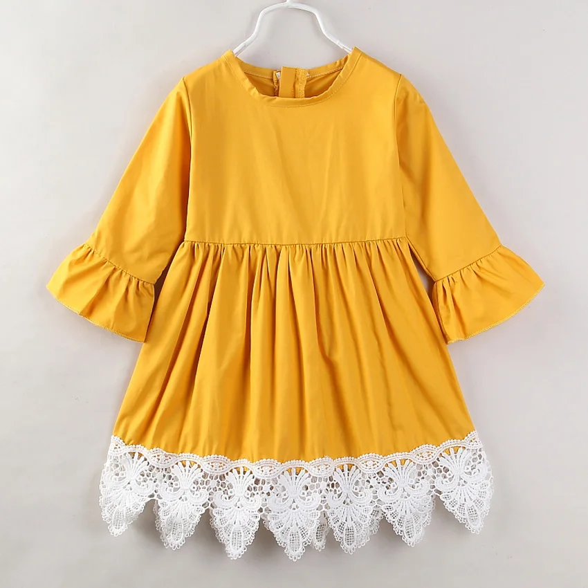 Girls Dress Princess Costume 2018 Brand Long Sleeve Cotton Yellow ...