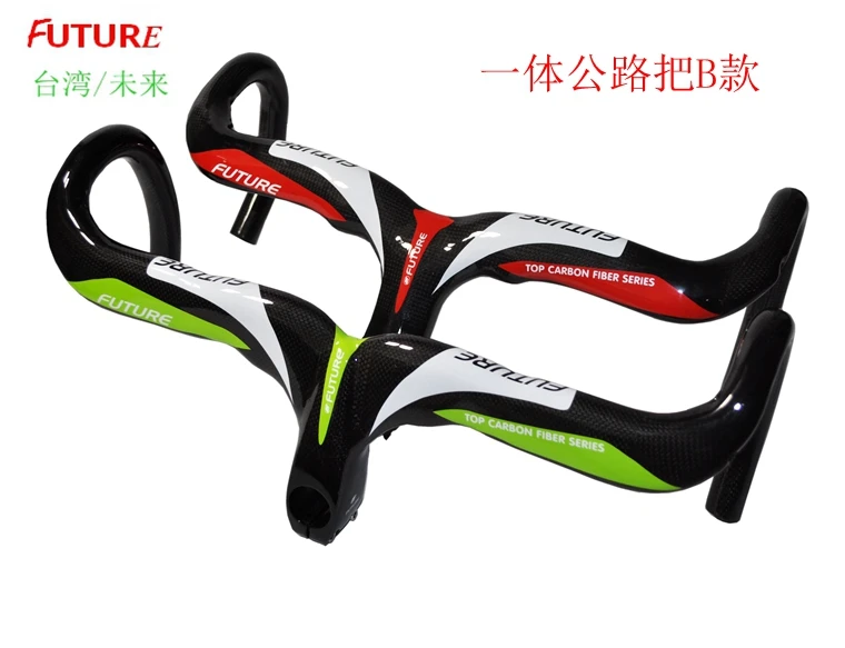 ФОТО FUTURE Road Bicycle Handlebar 3K Gloss Carbon Handle Bar Carbone Stem Integrated with Stents Screws Bicicleta Accessories Parts
