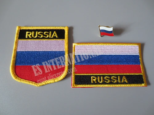 

National Flag Embroidery Patches and Metal Flag Lapel Pin RUSSIA