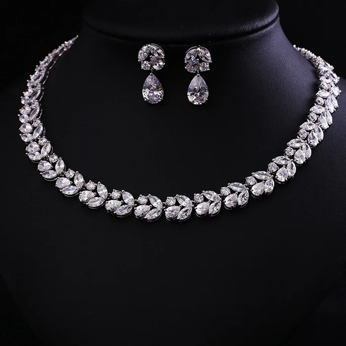 

clear white Zircon 18KWG AAA Cubic Zircon Jewelry Set ,Earrings Necklace,Promotion,Nickel Free, Factory price