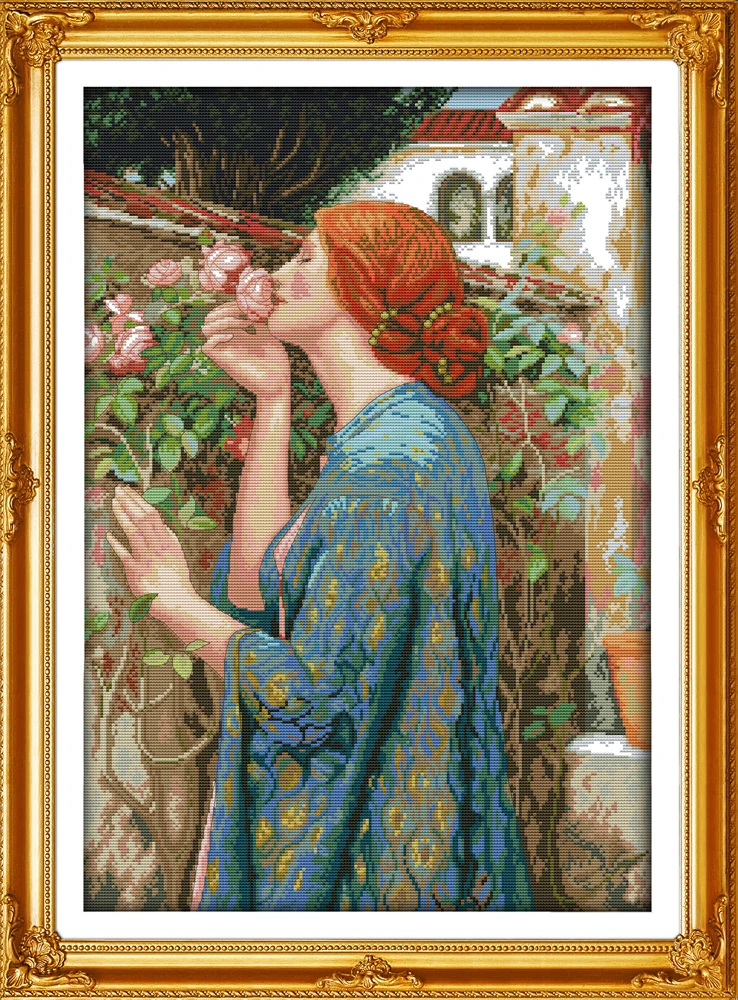 Женщина и Цветы Роза для домашнего декора картины Счетный напечатанный на холсте DMC 11CT 14CT наборы для вышивки крестиком наборы для рукоделия