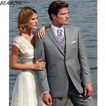 

beach mens suits groom tuxedos light gray custom made suit dinner wear 2020 wool bleed