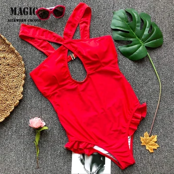 

One-piece swimwear design Ruffle swimsuit Ladies Bathing Beachwear Attractive Sexy Biquini high waist bikini plus size swimwear