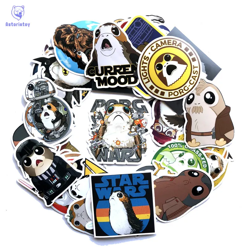 

40pcs/1lot star wars 8 new Porg bird Funny Sticker Decal For Car Laptop Bicycle Motorcycle Notebook Waterproof Sticker