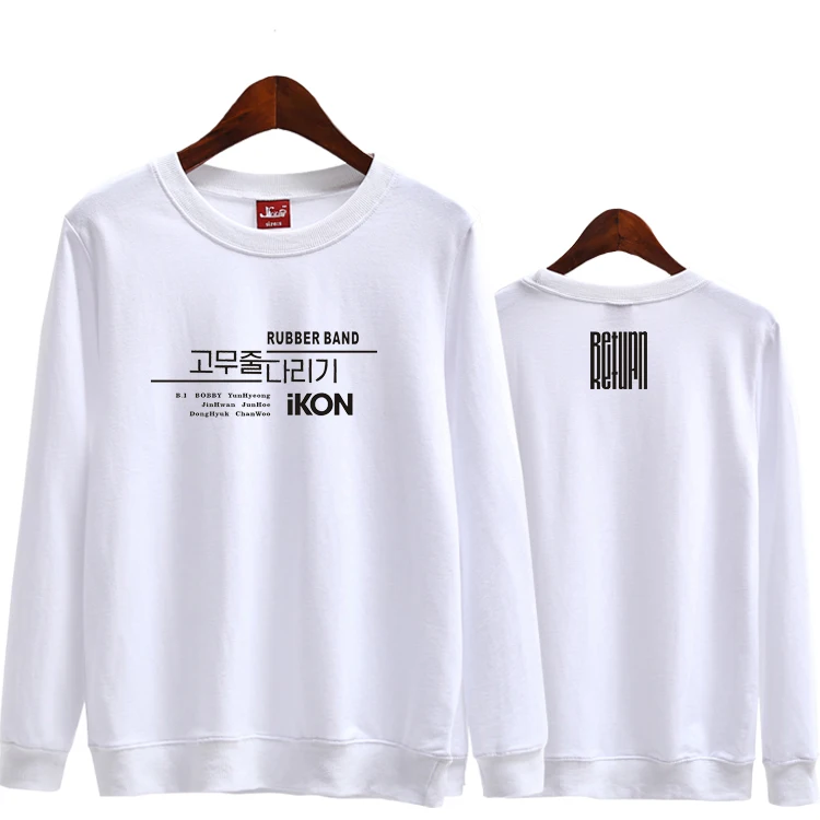 

New arrival ikon rubber band album same printing o neck thin hoodies for kpop fans unisex loose pullover sweatshirt