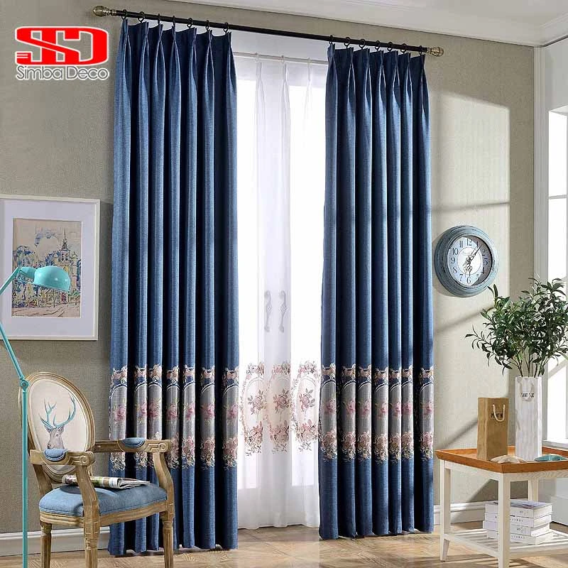 Fiore Classica Tende Oscuranti Per Soggiorno In Stile Europeo Ricamato Faux Biancheria Navy Tende Tenda Di Finestra Per La Camera Da Letto Curtains Aliexpress
