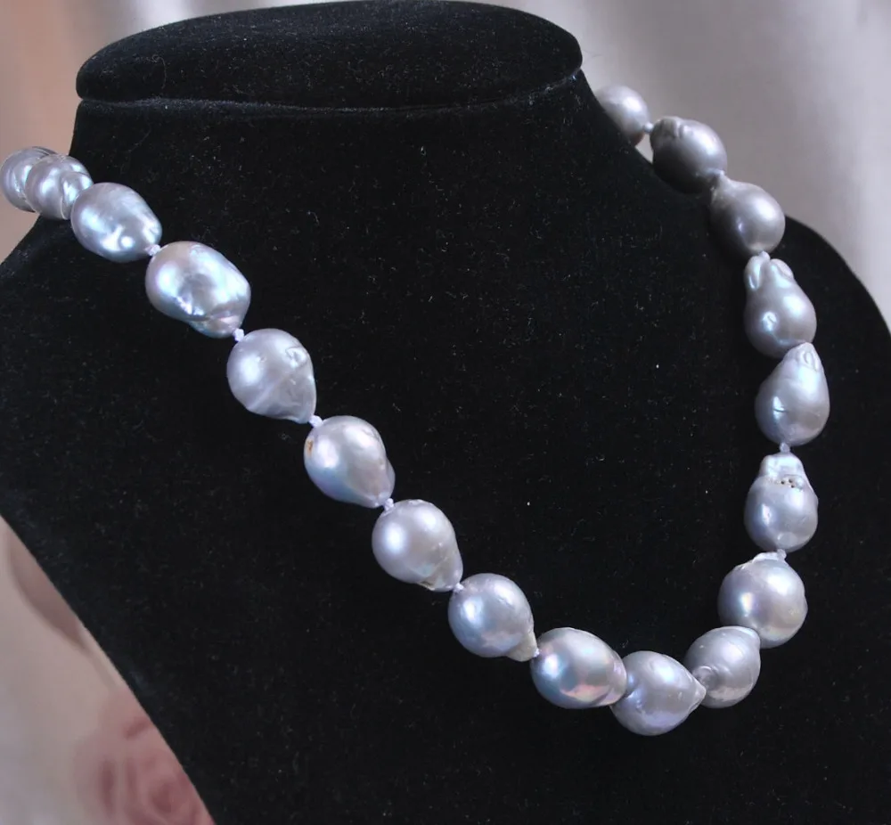 

FREE SHIPPING ****** 12-16mm Genuine Natural Gray Akoya Baroque Pearl Necklace 17