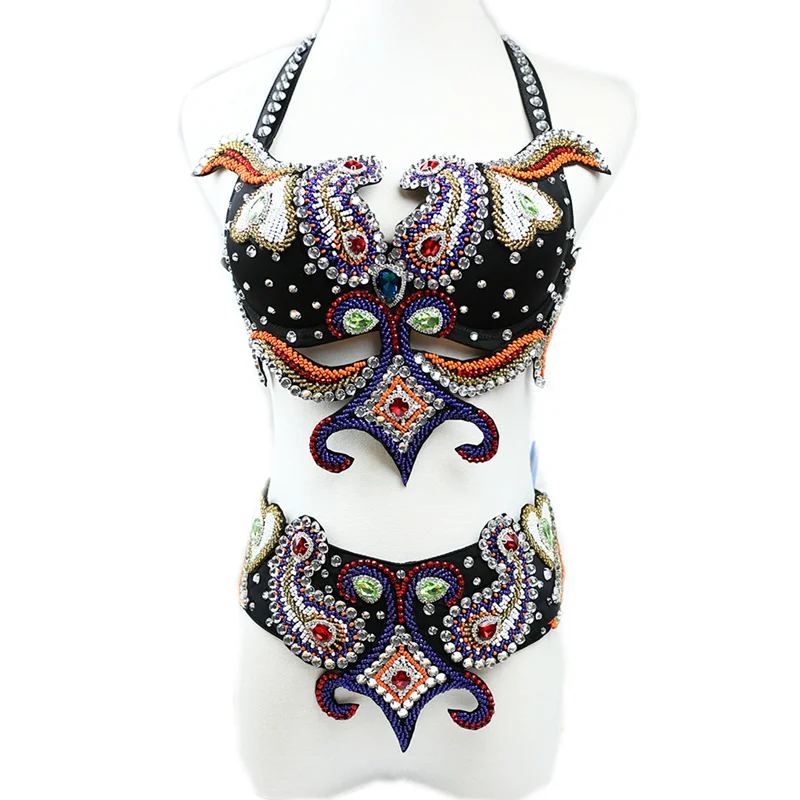 

New 2018 Performance Luxury Belly Dancing Egyptian Costumes Oriental Dance 2pcs Women Belly Dance Costume Bra Belt