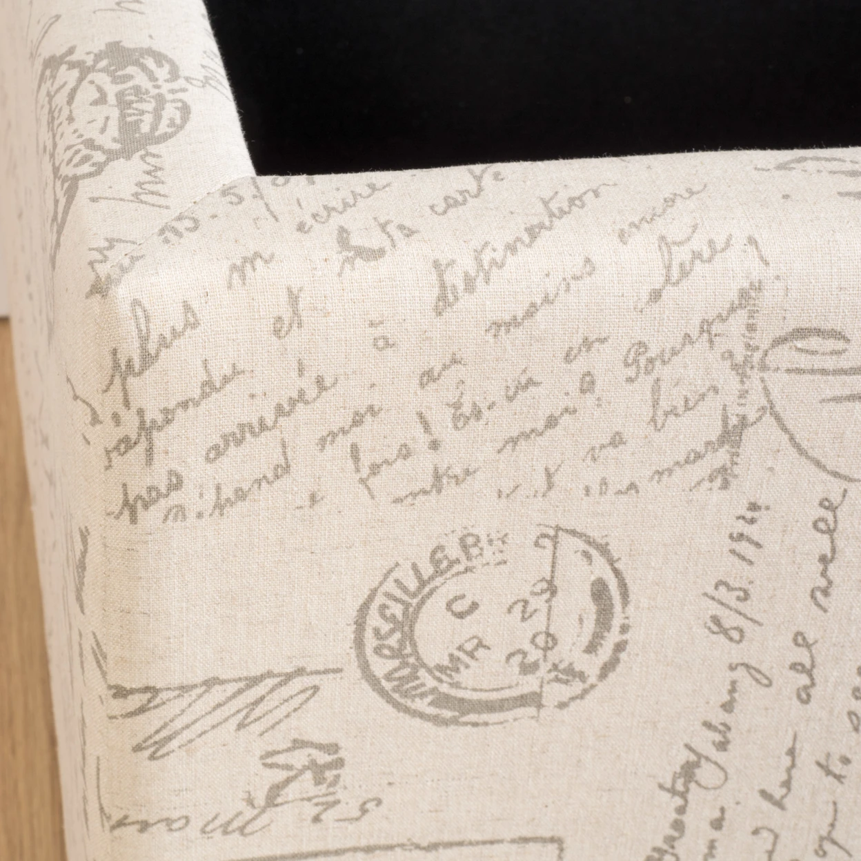 Cerise Fabric Storage Ottoman Bench with French Script (2)