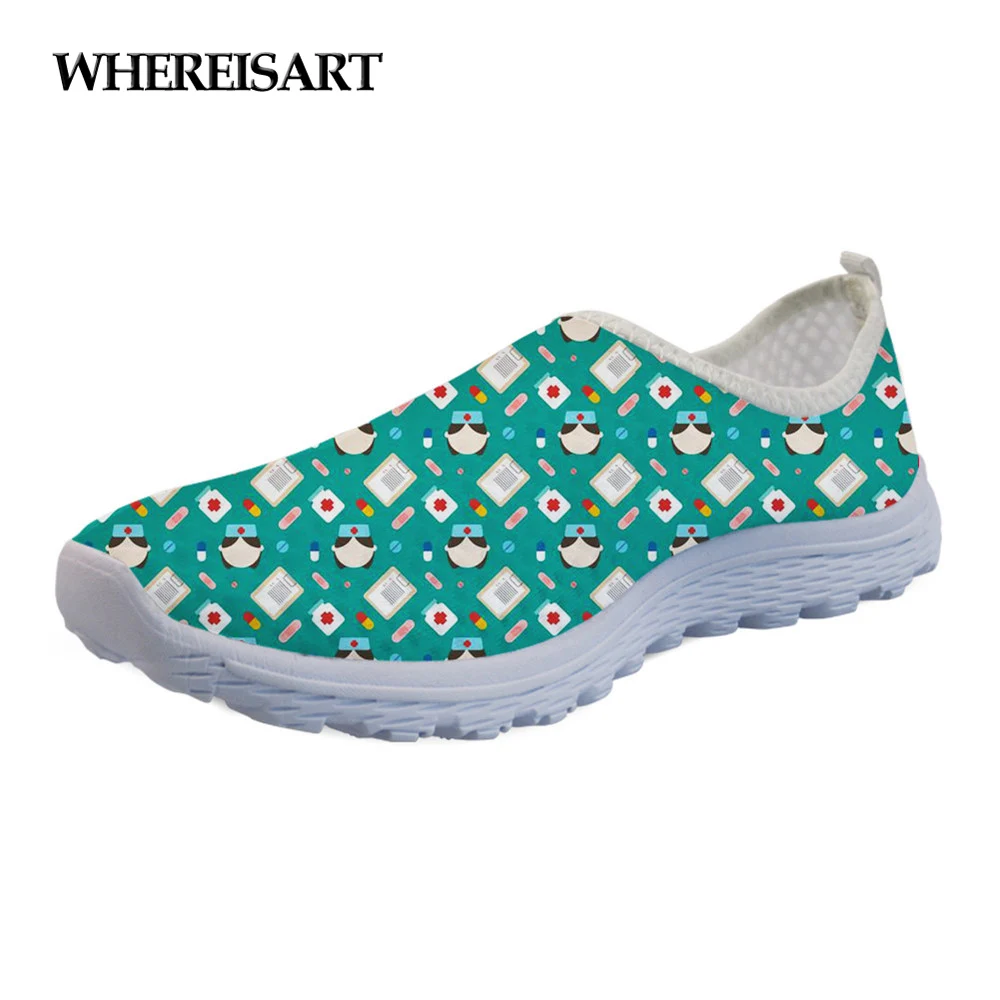 

WHEREISART Nursing Ladies Flats Casual Sneakers Woman Summer Fashion Comfort Air Mesh Women Slip-on Light Shoes for Teen Girls