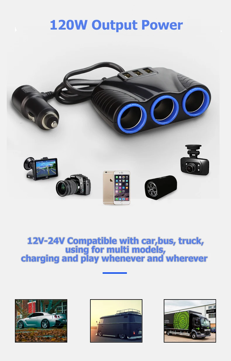 3 Sockets Cigarette Lighter With 3 USB ports25