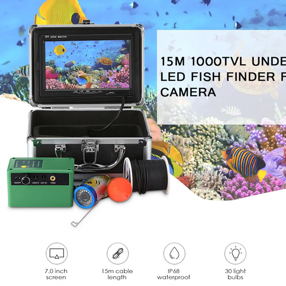 

Underwater 7"in HD 1000TVL Fish Finder Camera White LEDs / IR Lamp Fish Fishing Video Camera 145 Degree IP68 ICE Fishing 15m/30m